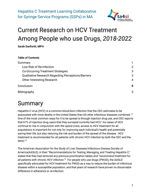 Current Research on Hepatitis C virus Treatment Among People who use Drugs, 2018-2022